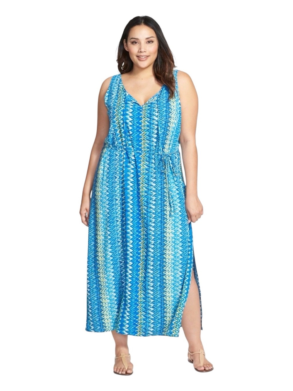 NWT Two by Vince Camuto Blue & Green Ikat Printed V‑Neck Maxi Dress—Size 1X